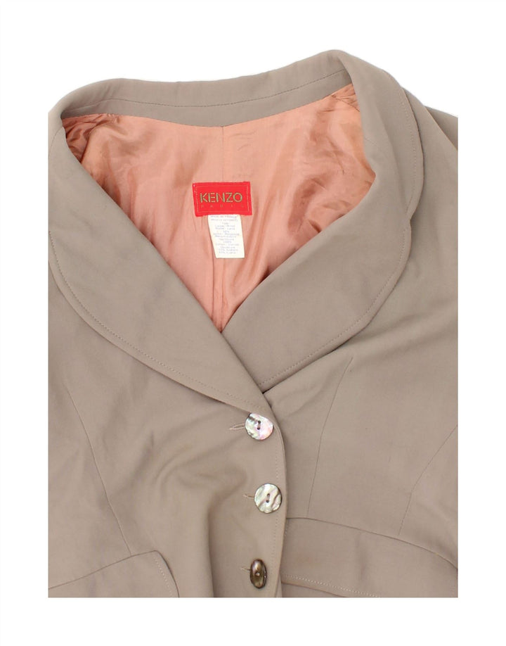 KENZO Womens 3 Button Blazer Jacket UK 12 Medium Khaki Tie Dye Wool Vintage Kenzo and Second-Hand Kenzo from Messina Hembry 