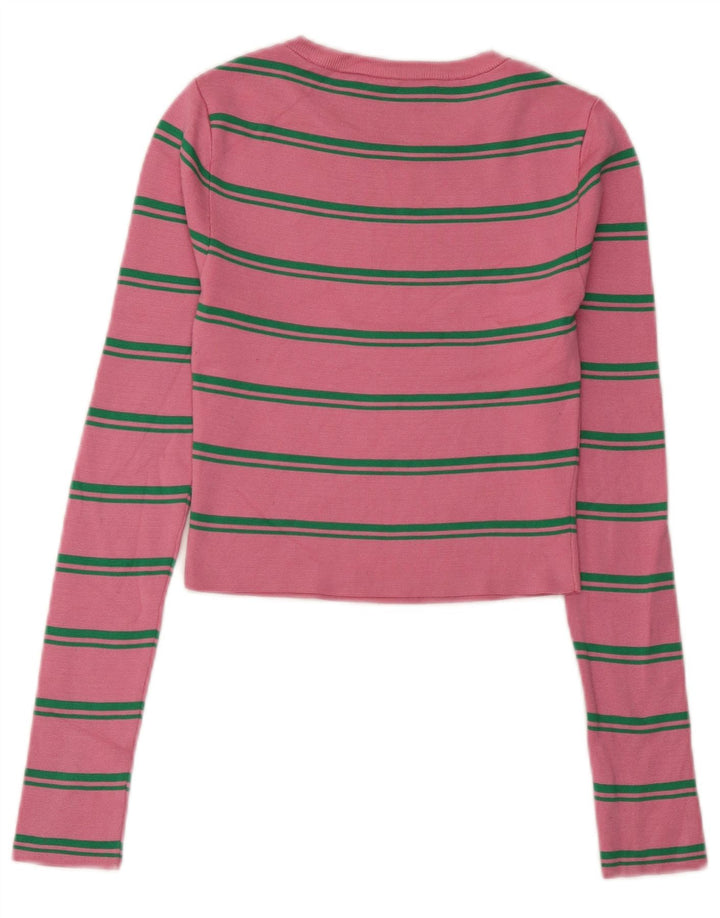 Top corto da donna Zara a maniche lunghe UK 8 Small in poliammide a righe rosa