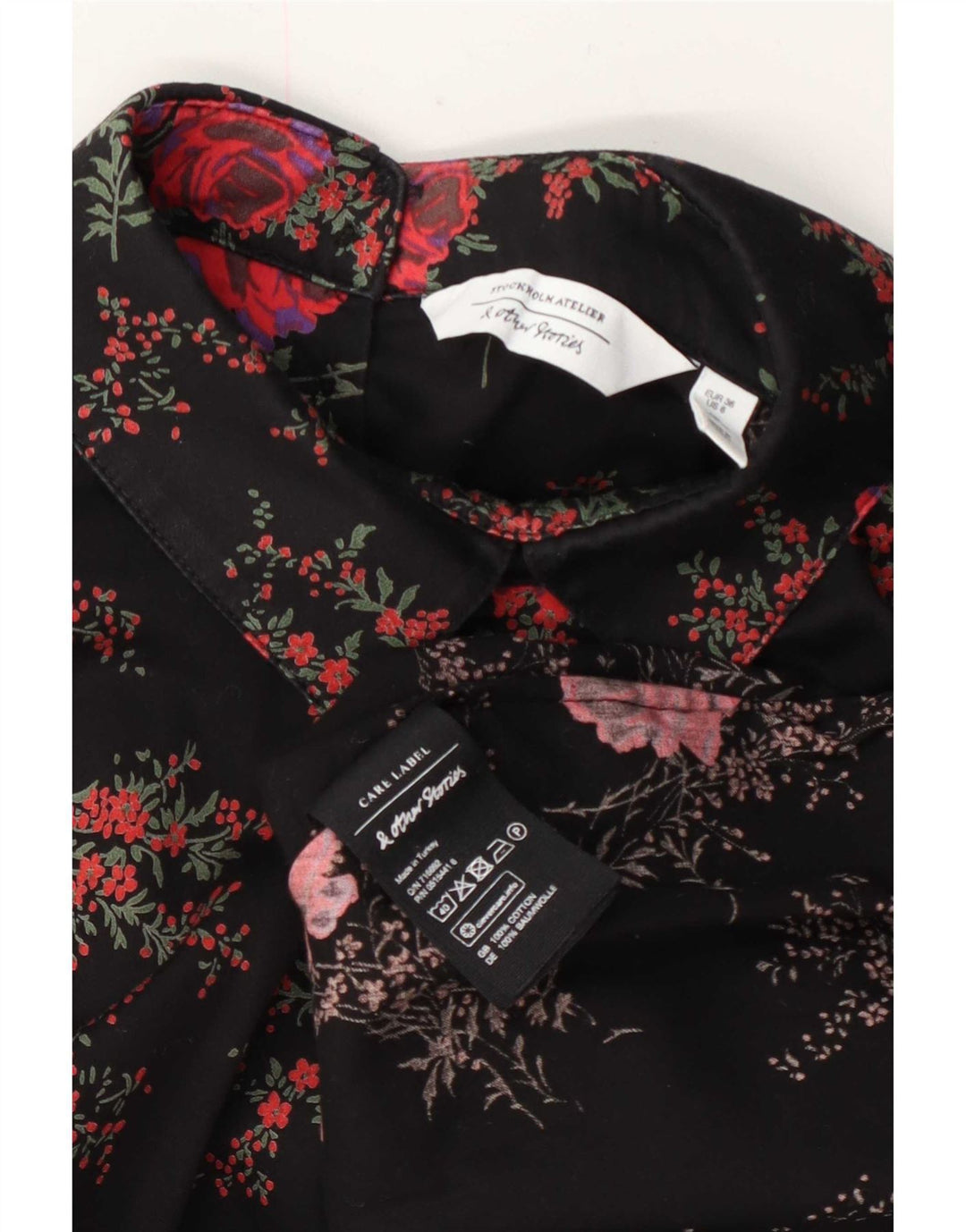 & Other Stories Camicetta a maniche lunghe da donna Top EU 36 Piccolo floreale nero