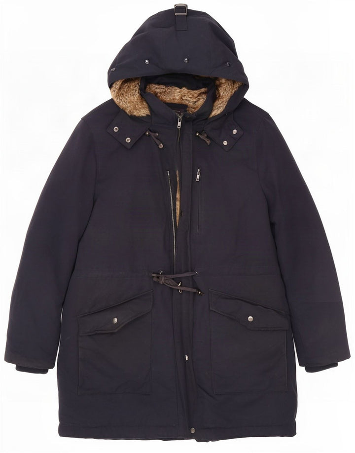 Giacca Parka con cappuccio da donna Marks & Spencer UK 20 3XL Poliestere blu navy