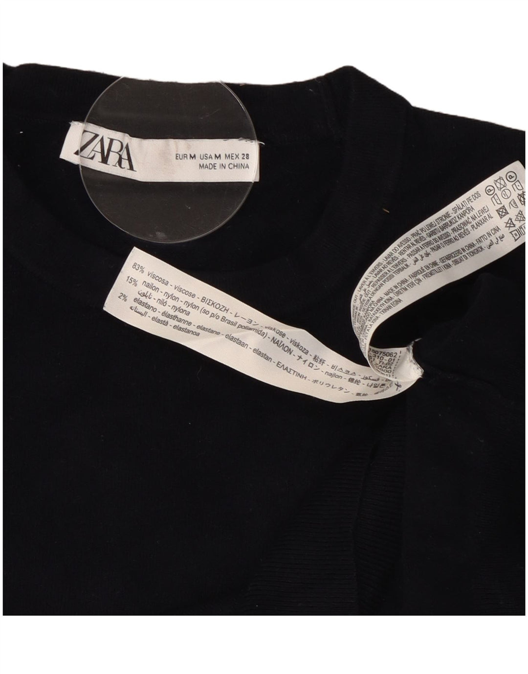 Maglione corto girocollo da donna Zara UK 12 viscosa blu navy medio