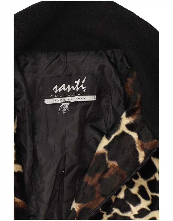 Giubbotto bomber da donna vintage UK 12 medio nero stampa animalier