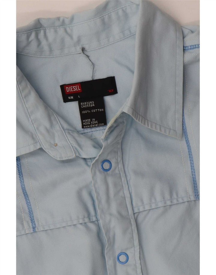 Diesel Camicia a maniche corte da uomo in cotone a righe grandi blu
