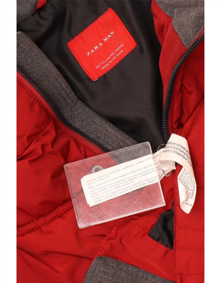 Giacca imbottita con cappuccio da uomo Zara UK 44 2XL poliestere rosso