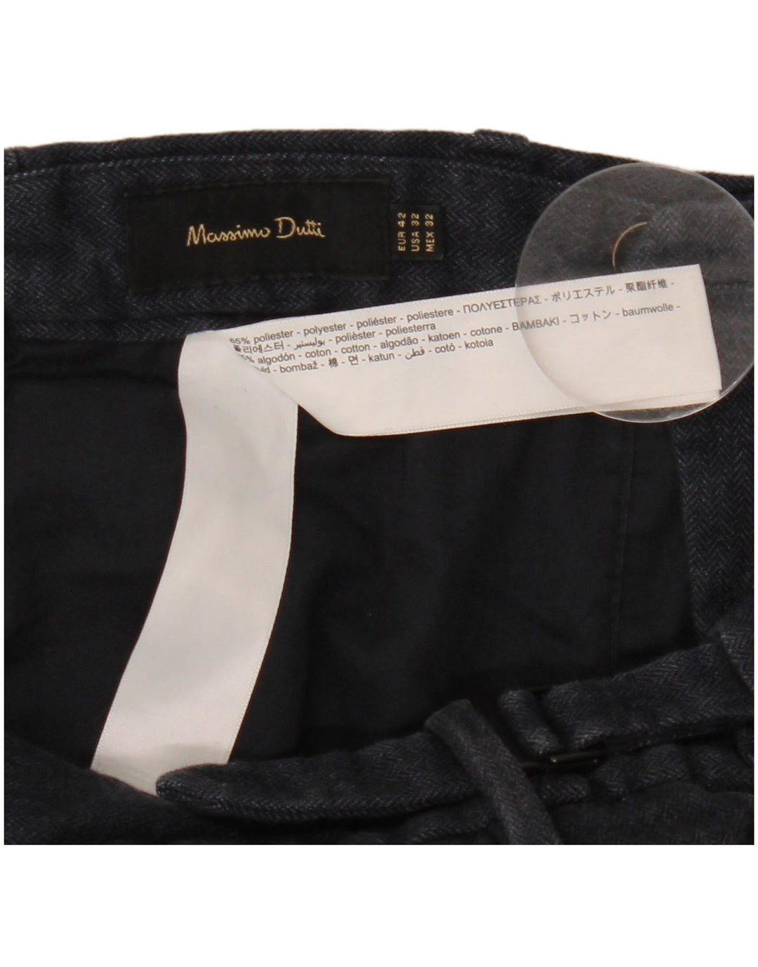 Pantaloni chino da uomo Massimo Dutti EU 42 Large W32 L30 Blu navy a spina di pesce