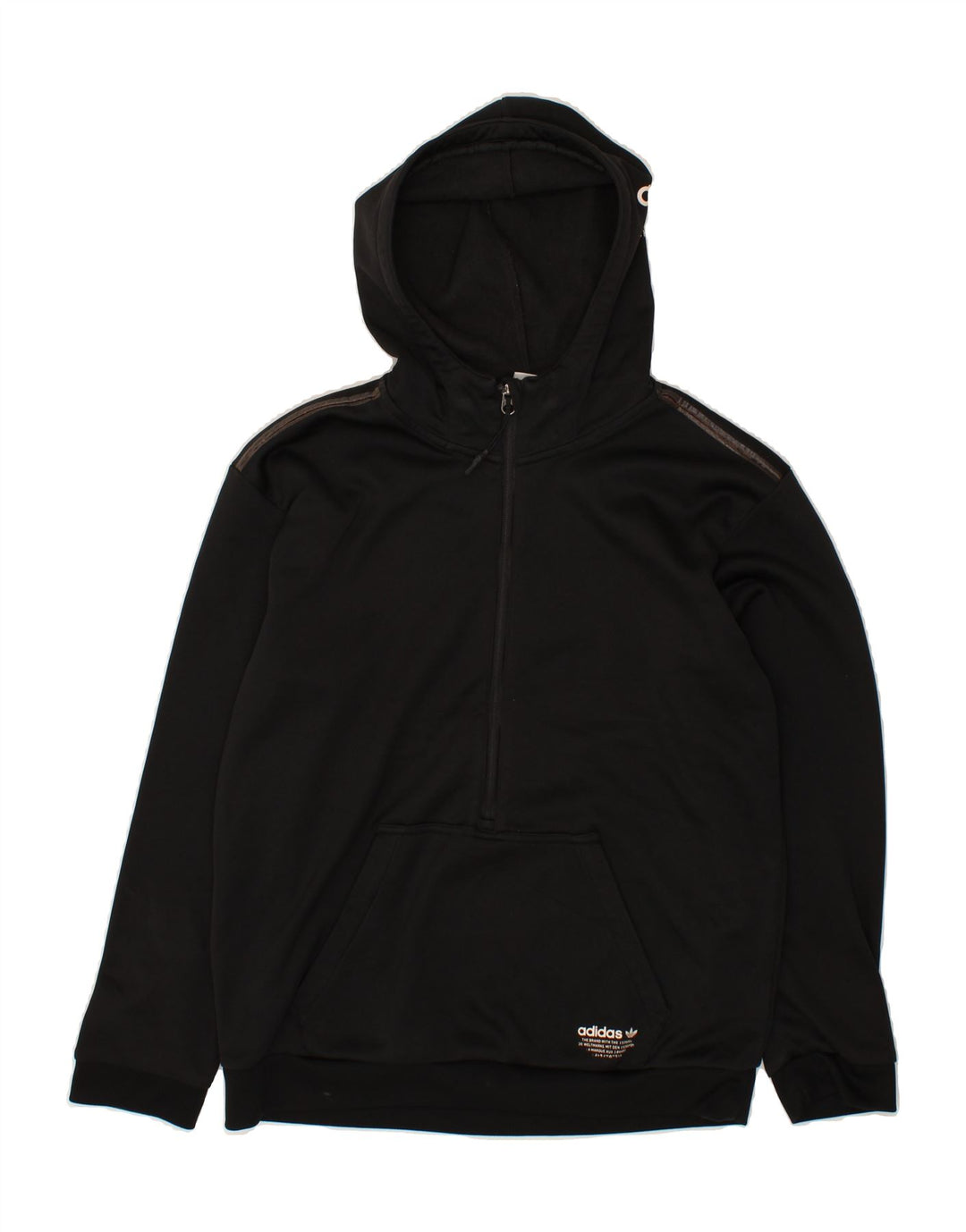 ADIDAS Mens Graphic Zip Neck Hoodie Jumper Small Black Polyester Vintage Adidas and Second-Hand Adidas from Messina Hembry 