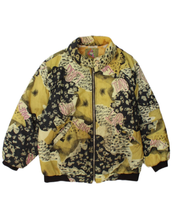 Giacca bomber grafica da donna vintage UK 18 XL stampa animalier gialla