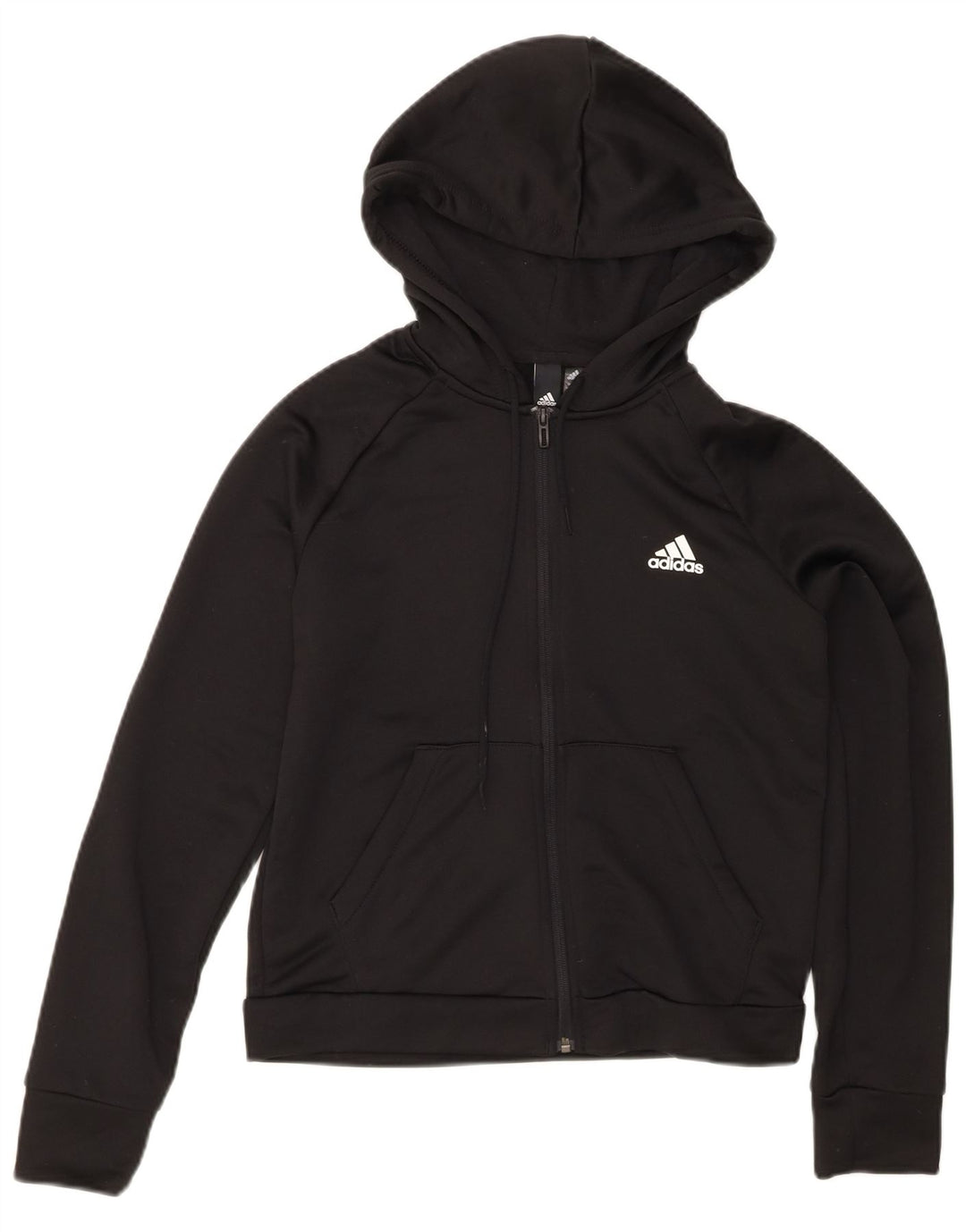 ADIDAS Womens Graphic Zip Hoodie Sweater UK 12/14 Medium Black Polyester