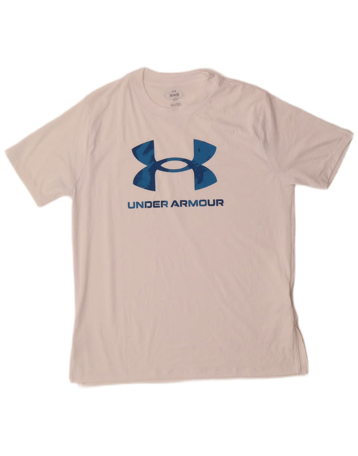 T-shirt grafica da uomo Under Armour Top in poliestere bianco medio