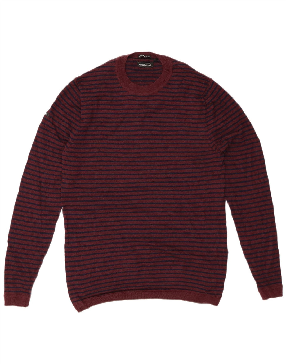 Maglione maglione girocollo da donna SUPERDRY UK 14 grandi righe bordeaux