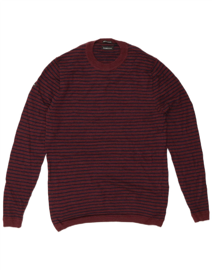 Maglione maglione girocollo da donna SUPERDRY UK 14 grandi righe bordeaux