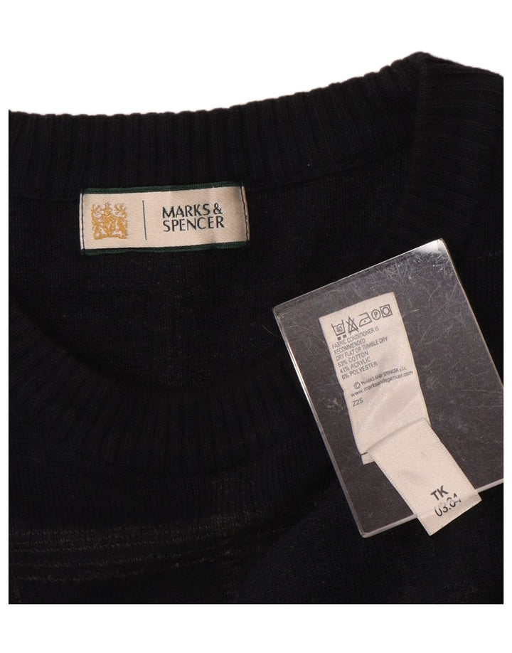 Maglione maglione girocollo da uomo Marks & Spencer XL in cotone a quadri blu navy