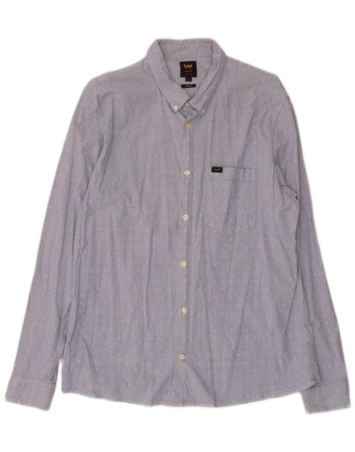 Camicia Lee da uomo slim fit elasticizzata XL in cotone geometrico blu