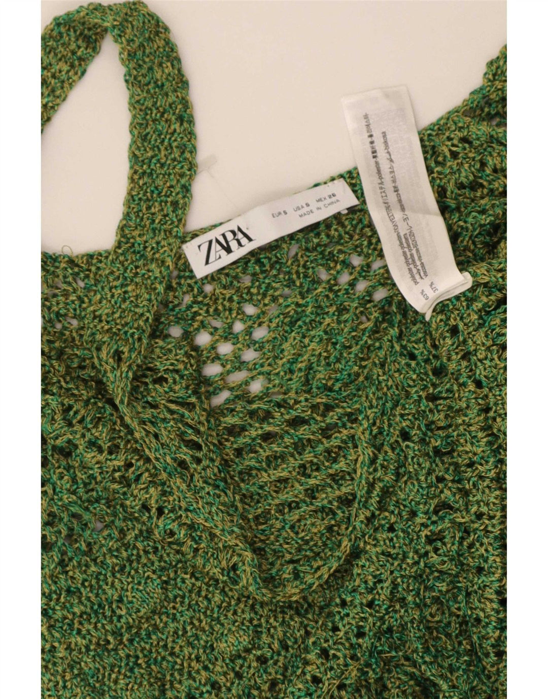 Top Zara da donna all'uncinetto con canottiera UK 8 Small verde poliestere