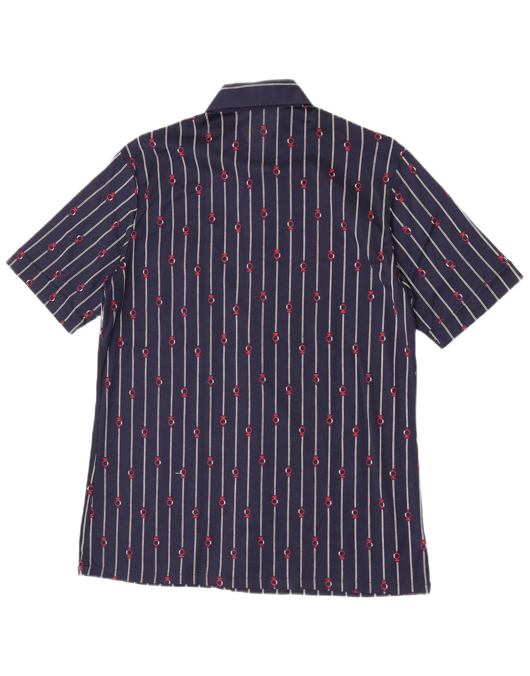 Camicia vintage da uomo a maniche corte piccola in cotone a righe blu navy