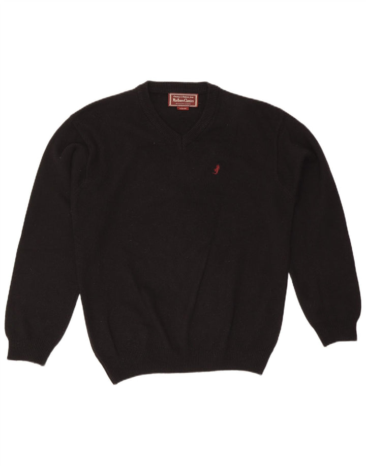 Marlboro Classics Maglione da uomo con scollo a V in lana nera media