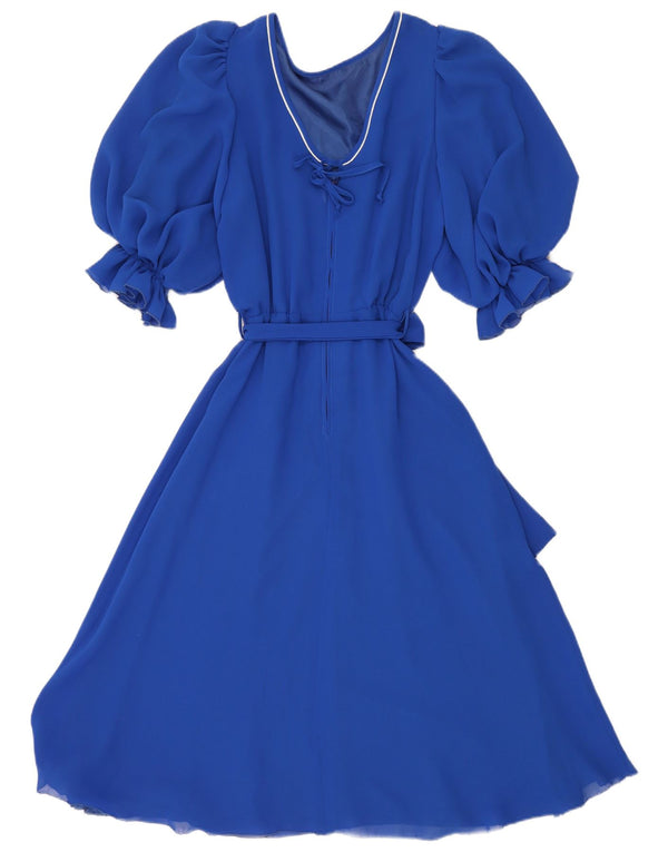 Abito a trapezio da donna vintage IT 40 piccolo poliestere blu