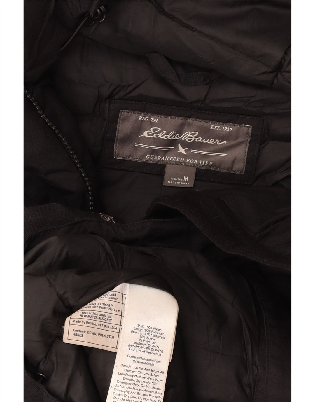 Giacca parka con cappuccio da donna Eddie Bauer UK 14 nylon nero medio