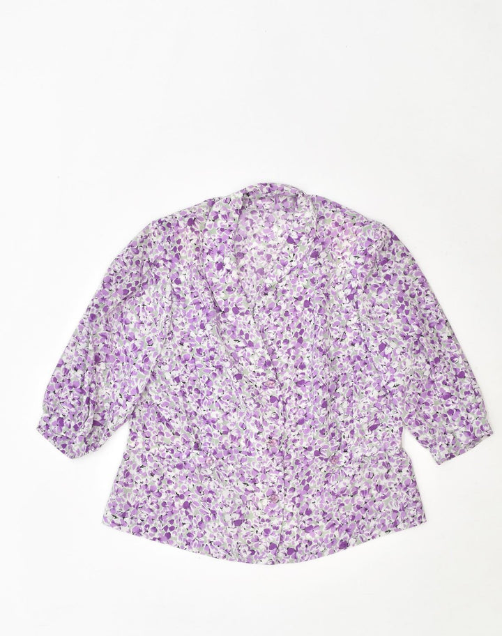 VINTAGE Womens 3/4 Sleeve Shirt Blouse UK 14 Medium Purple Floral | Vintage | Thrift | Second-Hand | Used Clothing | Messina Hembry 