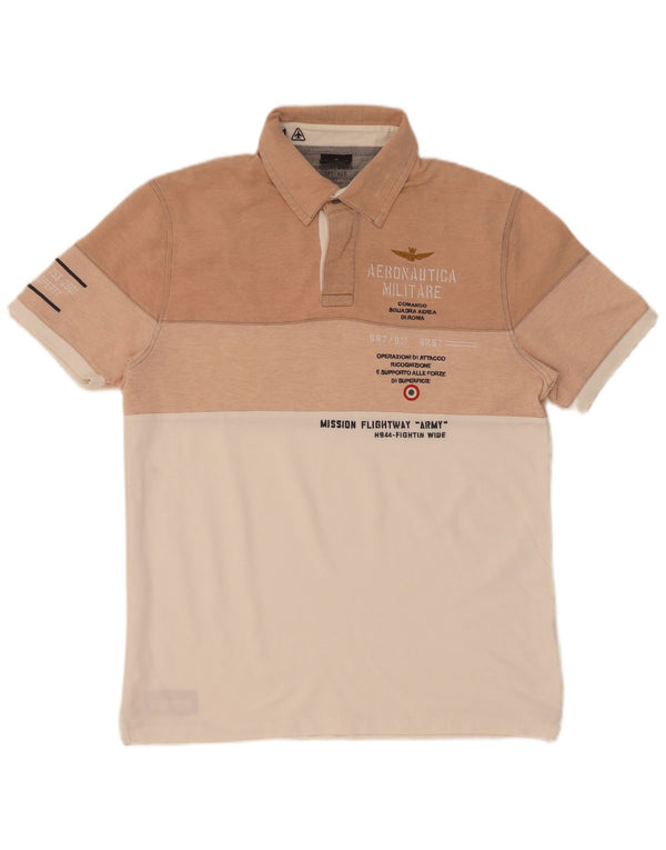 Polo grafica da uomo Aeronautica Militare color block beige medio