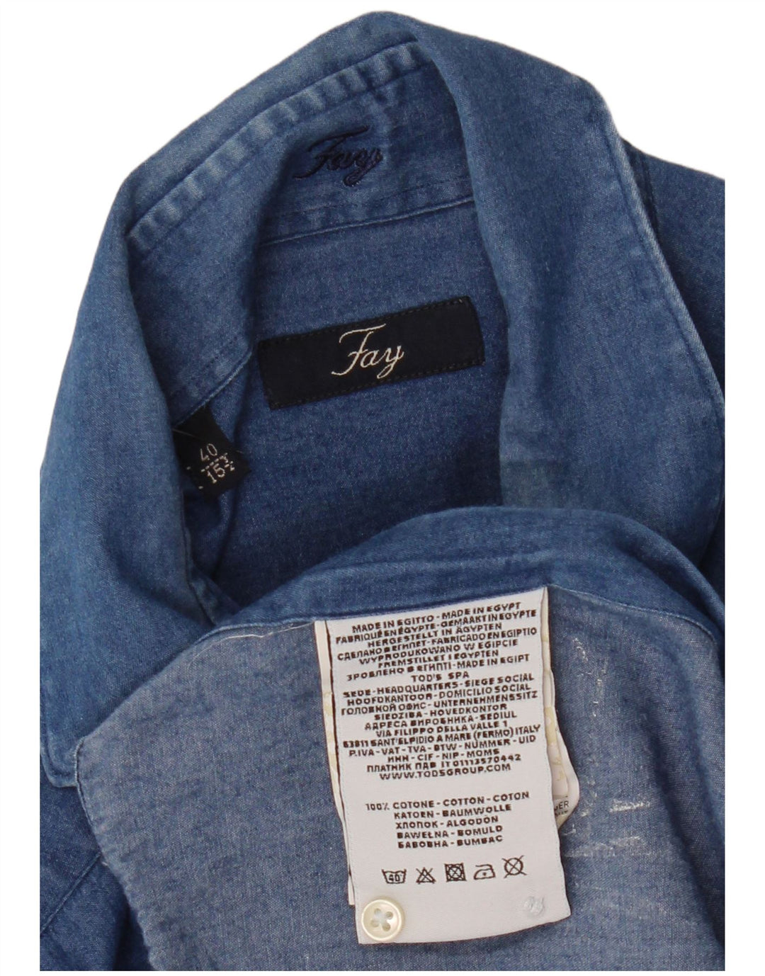 Camicia in denim da uomo Fay taglia 40 15 3/4 cotone blu medio