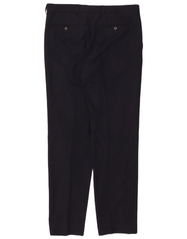 Pantaloni da abito dritti sartoriali da uomo Marks & Spencer W34 L33 lana blu navy