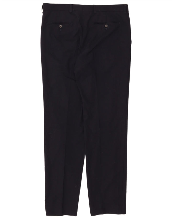 Pantaloni da abito dritti sartoriali da uomo Marks & Spencer W34 L33 lana blu navy