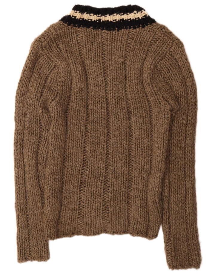 Maglione Zara da uomo con scollo a V, acrilico a righe marroni grandi