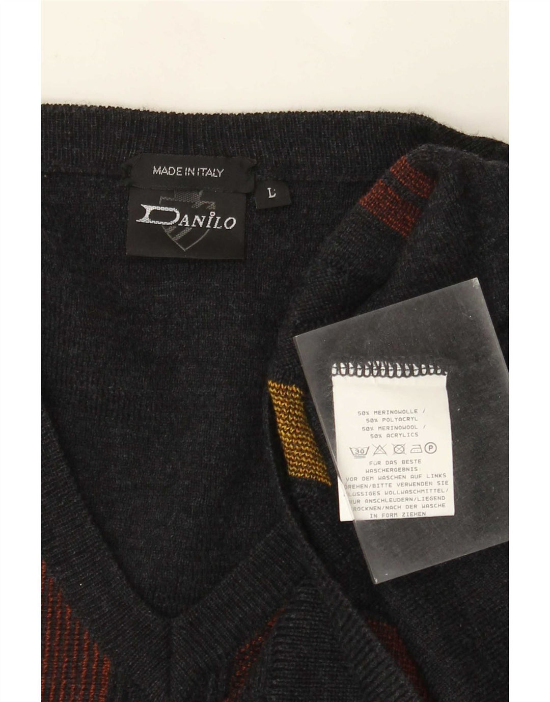 Maglione da uomo con scollo a V Danilo, poliacrilico a righe grigie grandi