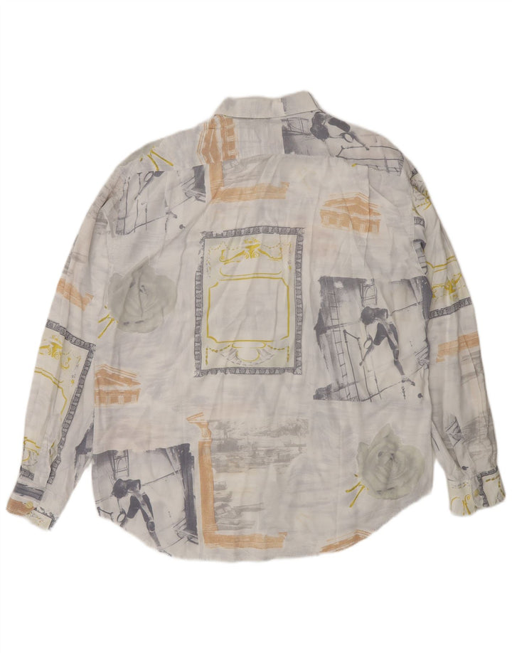 Camicia grafica vintage da uomo in viscosa grigio medio