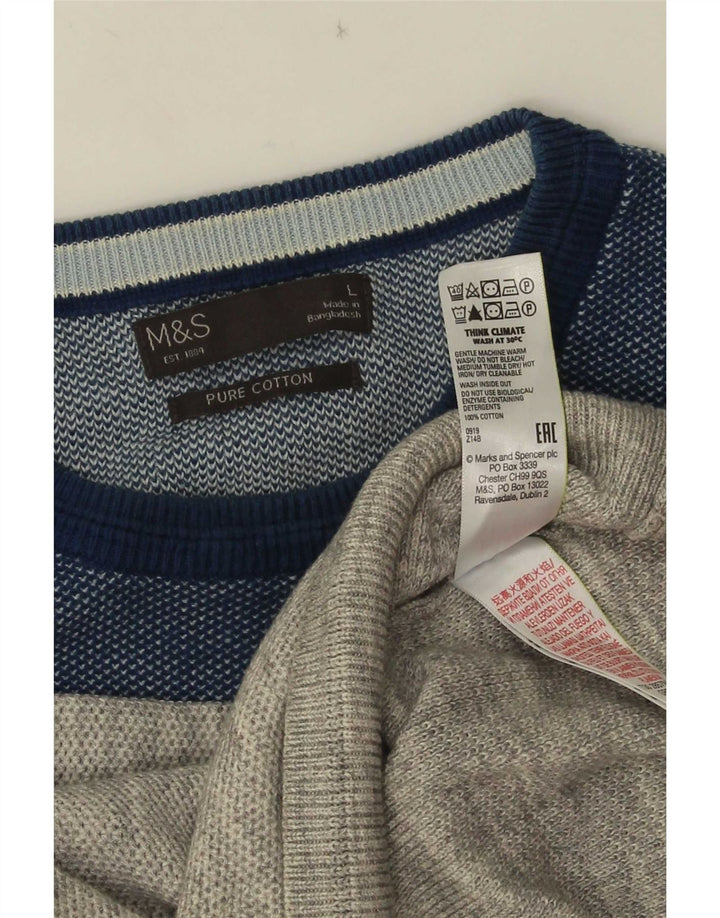 Maglione maglione girocollo da uomo Marks & Spencer grande in cotone color block grigio