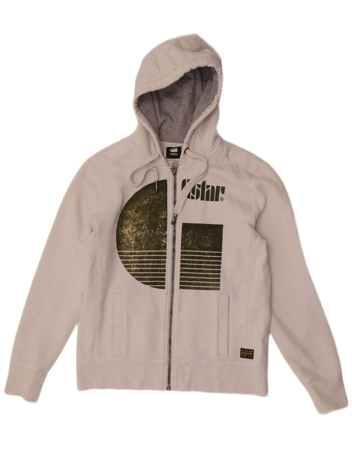 Maglione con cappuccio e zip grafica da uomo G-Star, grande poliestere bianco