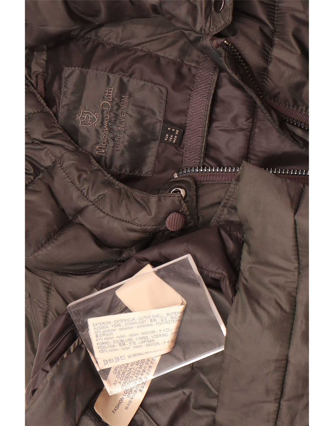 Cappotto imbottito con cappuccio da donna Massimo Dutti UK 10 piccolo poliestere kaki