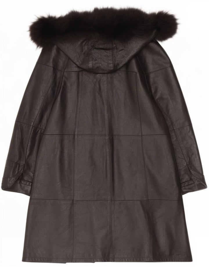 Cappotto in pelle con cappuccio da donna vintage IT 44 medio nero