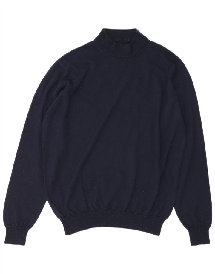 Maglione maglione collo alto da uomo VINTAGE grande blu navy