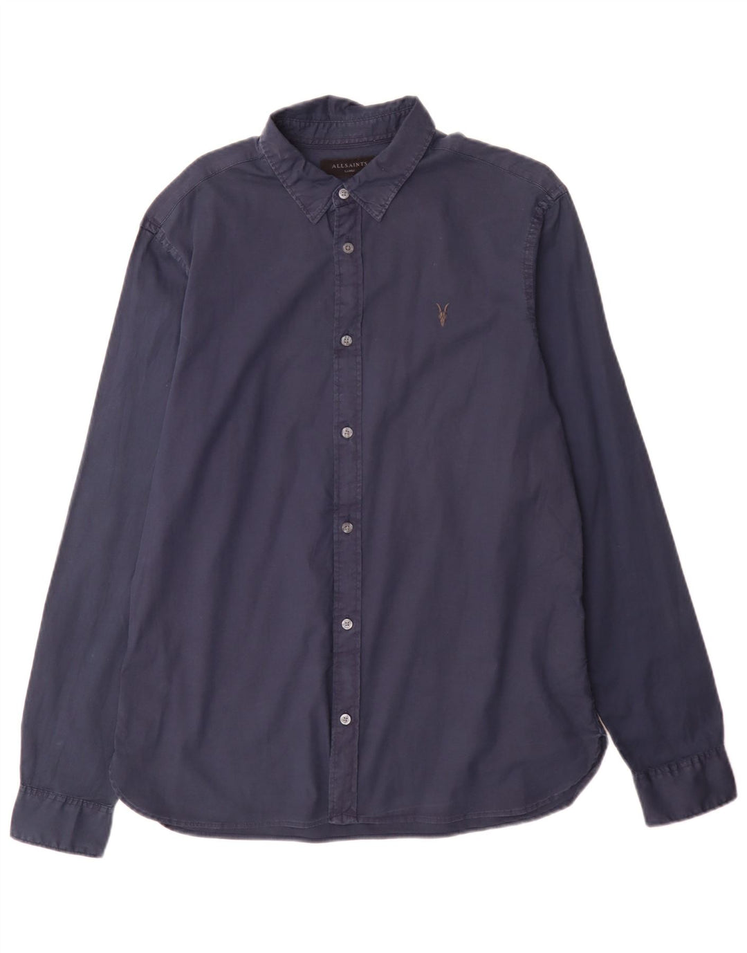Camicia da uomo dalla vestibilità regolare di All Saints, grande, in cotone blu navy