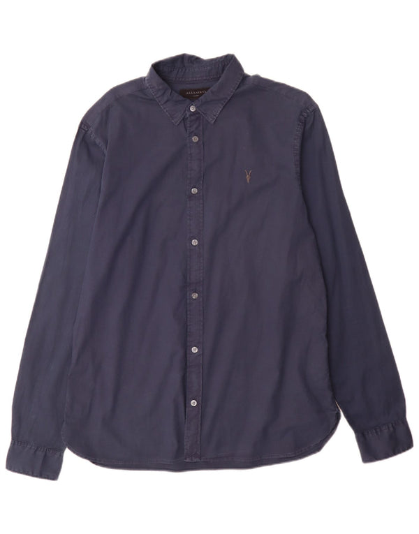 Camicia da uomo dalla vestibilità regolare di All Saints, grande, in cotone blu navy