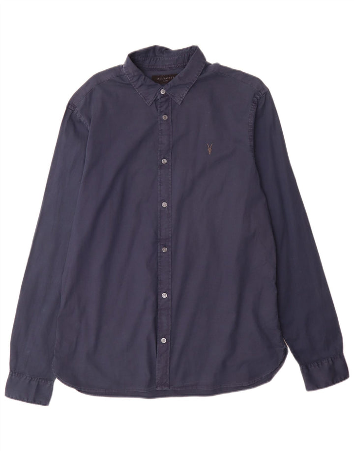 Camicia da uomo dalla vestibilità regolare di All Saints, grande, in cotone blu navy