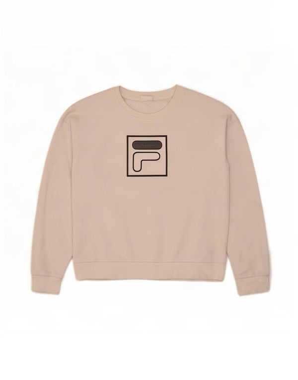 Felpa oversize con grafica da donna Fila, maglione UK 14, cotone bianco medio