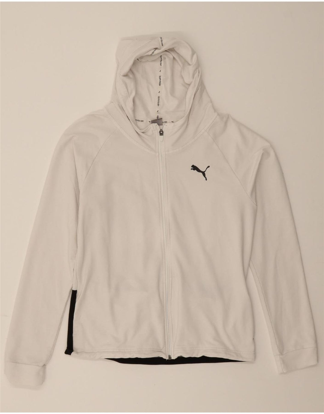PUMA Womens Graphic Zip Hoodie Sweater UK 14 Medium White Colourblock Vintage Puma and Second-Hand Puma from Messina Hembry 