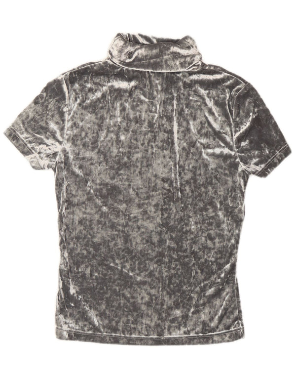 T-shirt vintage in velluto da donna Top UK 12 Poliestere grigio medio