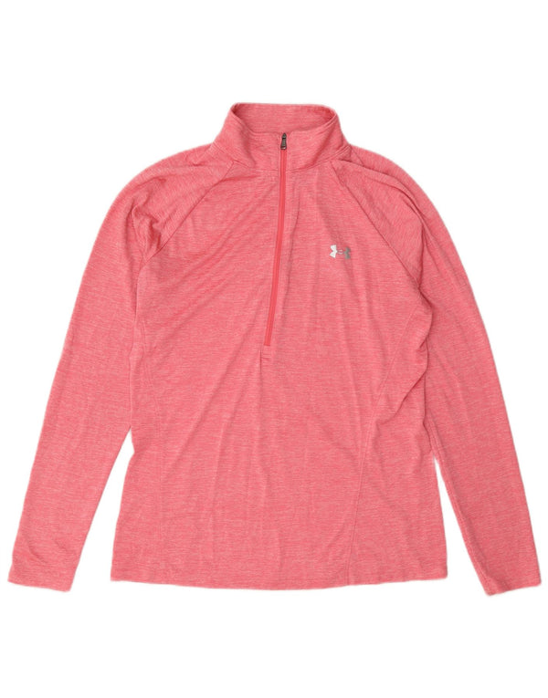 Under Armour Top da donna con zip e collo a maniche lunghe UK 16 Large Rosa