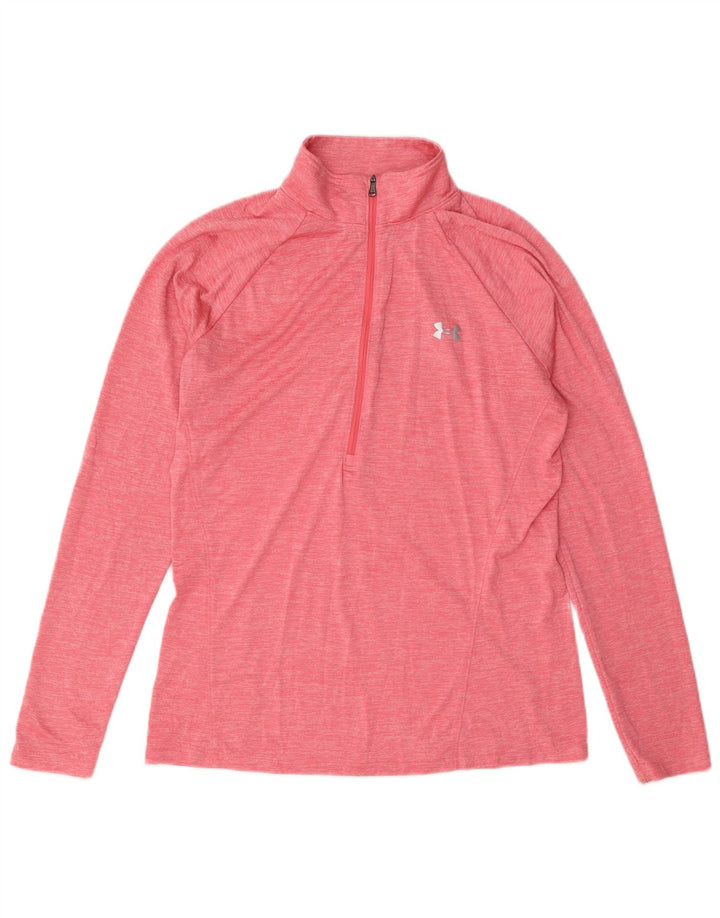 Under Armour Top da donna con zip e collo a maniche lunghe UK 16 Large Rosa