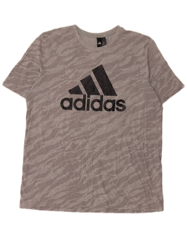 T-shirt grafica da uomo Adidas Top XL in cotone con stampa animalier grigia