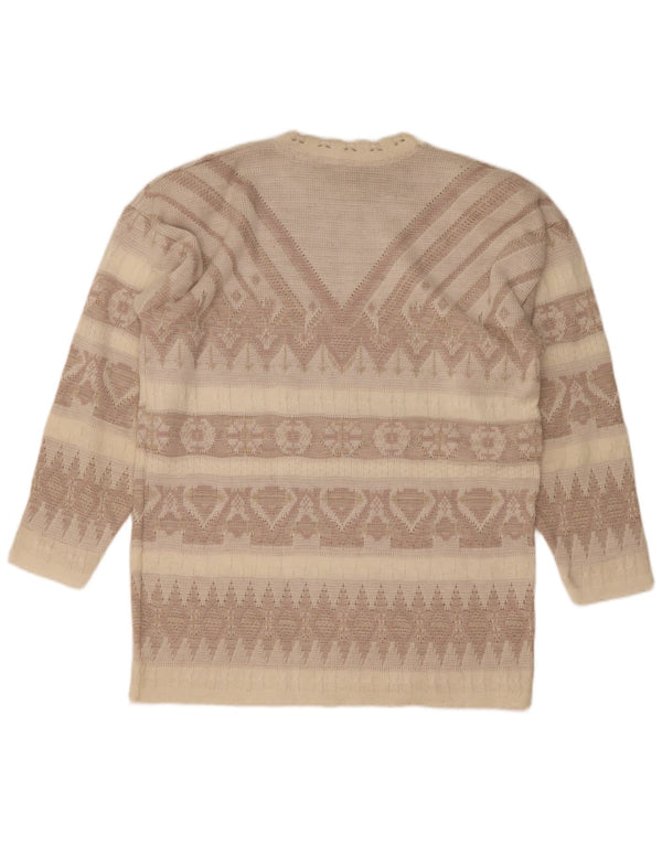 Maglione da donna vintage con scollo a barca UK 14 Grande beige geometrico