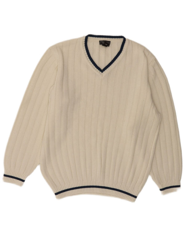 Maglione da uomo con scollo a V VINTAGE UK 40/42 Poliacrilico bianco medio