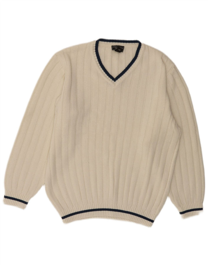 Maglione da uomo con scollo a V VINTAGE UK 40/42 Poliacrilico bianco medio