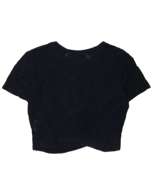 Top corto in camicetta di pizzo da donna Zara UK 14 grande poliestere floreale blu navy