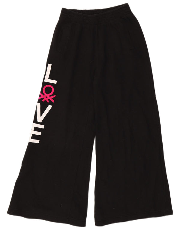 Pantaloni da tuta da donna con grafica a gamba larga Benetton UK 8 piccoli in cotone nero
