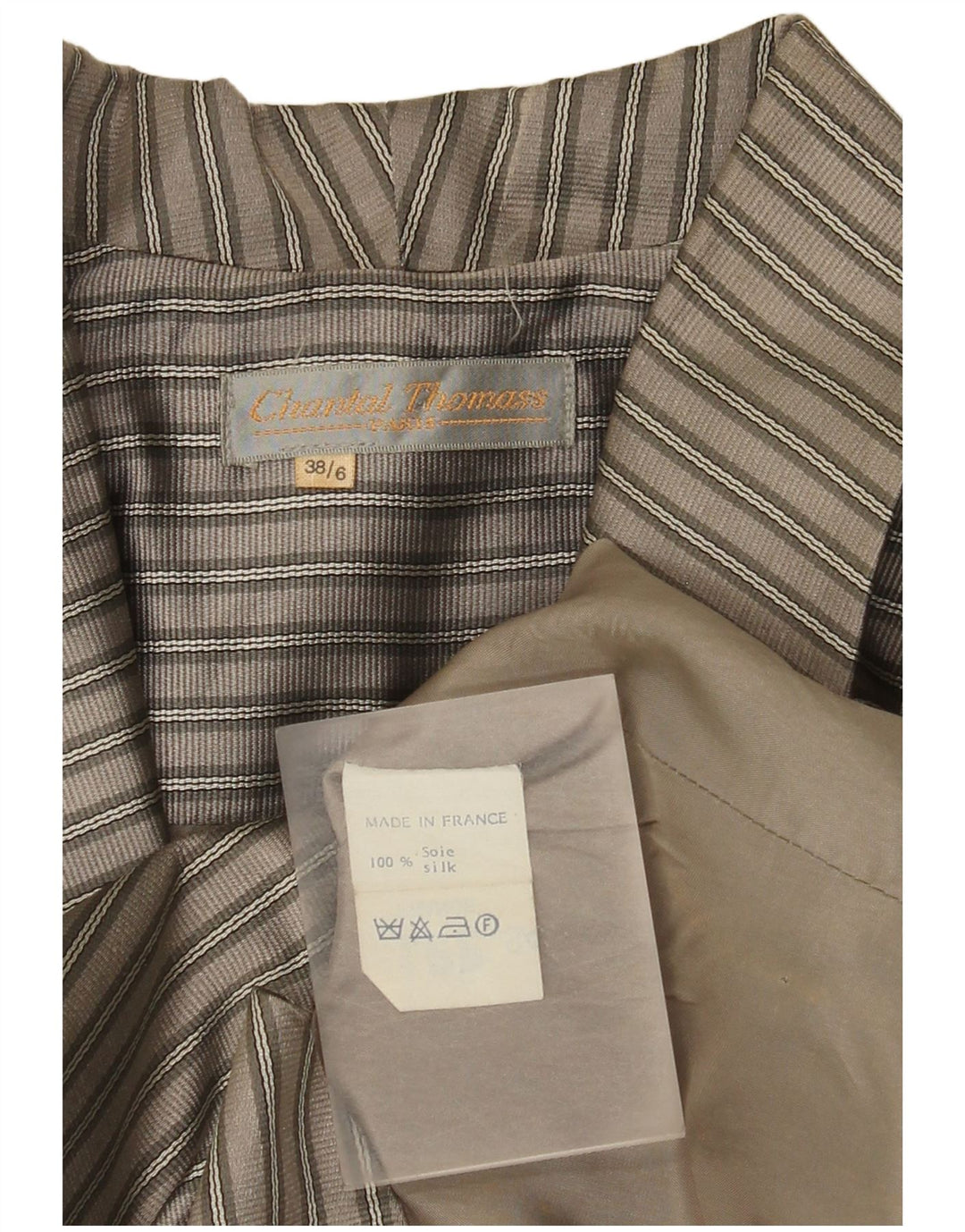 Giacca blazer vintage da donna a 2 bottoni corta EU 38 Seta a righe grigio medio